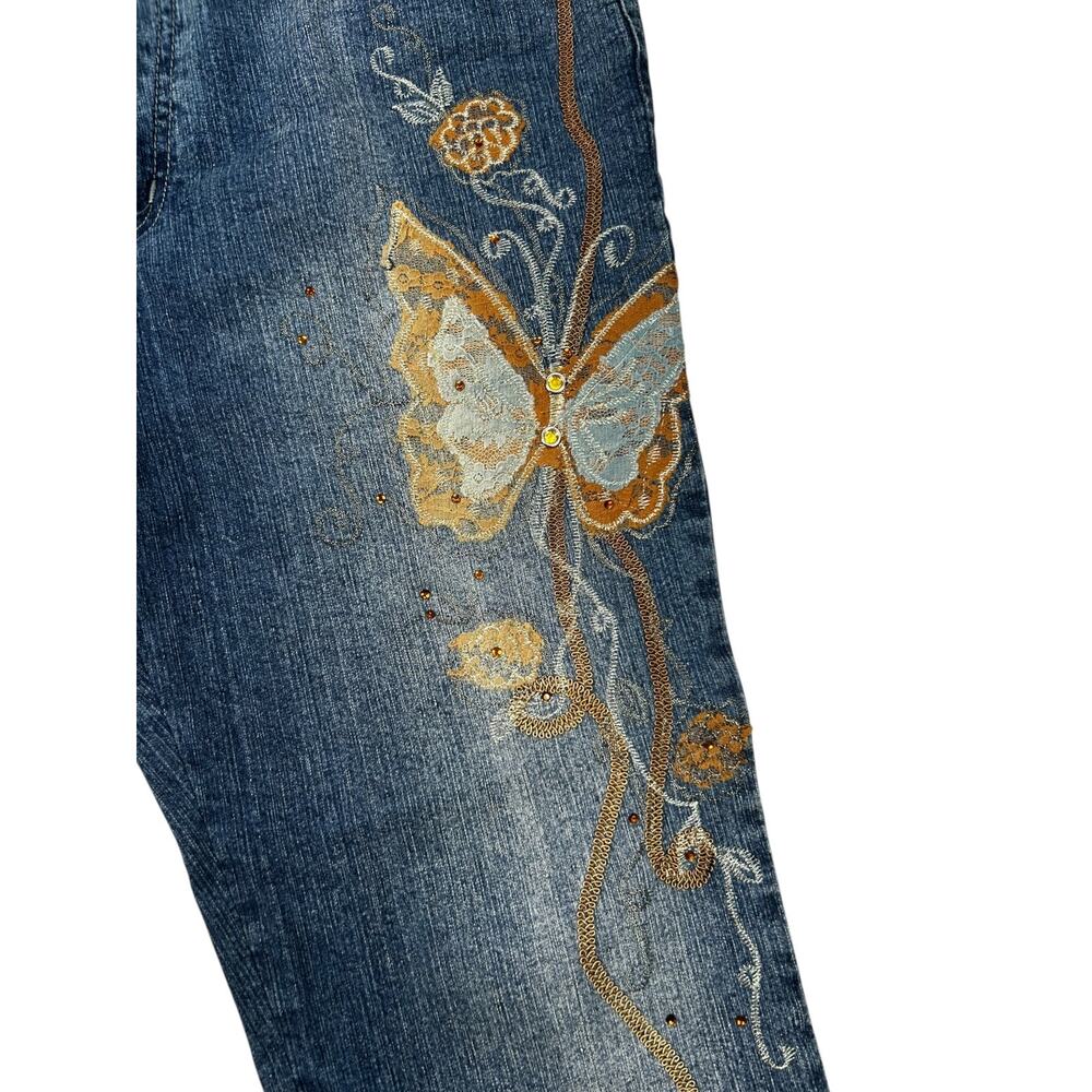 Daniel Original Design Women’s Butterfly Embroidered Flare Jeans Y2K Boho - Picture 4 of 8